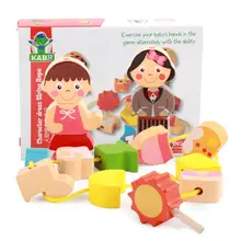 Children Baby Wooden Building Block Toy Wooden Blocks Cartoon Stringing Threading Beads Game Baby Intelligence Educational Toy lok yee 6508 intelligence improving building block toy blue green yellow red