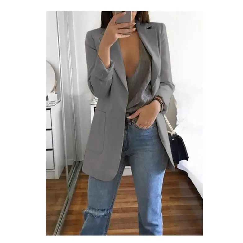 

2019 Solid Blazer Mujer Promotion New Polyester Full Vadim Blazer Feminino Women Ladies Fashion Casual Suit Jacket Coat Outwear