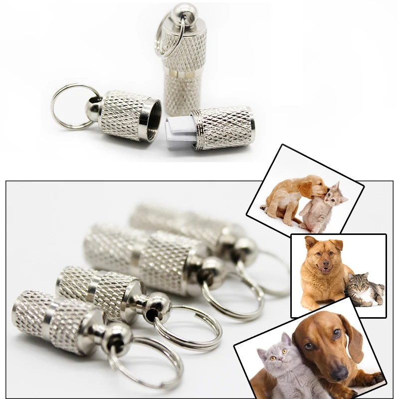 Pets Address Nameplate Anti-lost ID Card Pendant Case with Name Paper Dogs Plate Tag Collar Leash Silver | Дом и сад