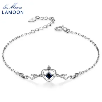 

LAMOON S925 Charm Bracelets for Women Heart Crow Princess Bangles Blue Sapphire 925 Sterling Silver Jewelry Bijoux Femme HI029
