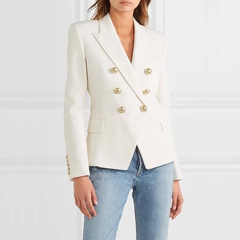 

European Autumn Winter 2019 White Black Red Blazer Elegant Double Breasted Long Sleeve Outerwear Jacket Casual Business Blazer