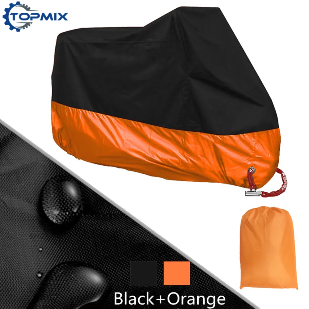 

L XL 2XL 3XL 4XL 190T Black+Orange Motorcycle Cover UV Protector Waterproof Rain Dustproof Anti-theft Moto Cover with Lock Holes