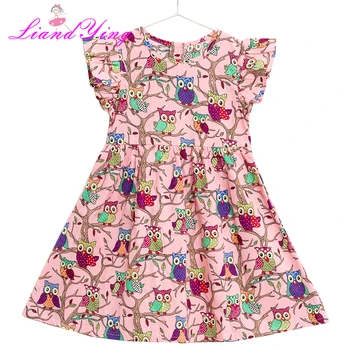 

Kids Dresses for Girls Animal Owl Princess 100% Cotton Dress 2-12Y Baby Girls Easter Dress