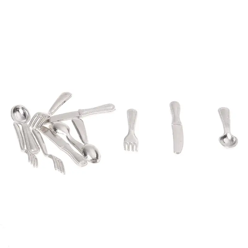 

1/12 Dollhouse Miniature Stainless Steel Dinnerware Set 12 Pieces