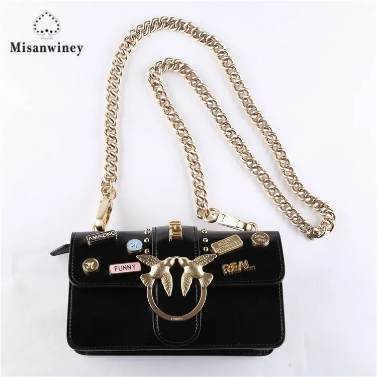 

2018Women Metal Swallow Flap Bag Designer Genuine Leather Fashion Rivet Messenger Bags Bolsa Feminina Ladies Single Shoulder bag
