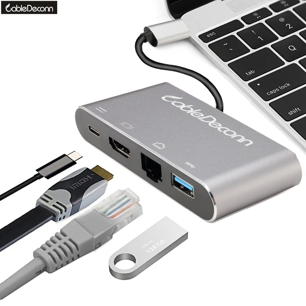 4in1 Thunderbolt 3 Hub USB Type c to HDMI 4K USB3 0 Hub Gigabit Ethnernet RJ45