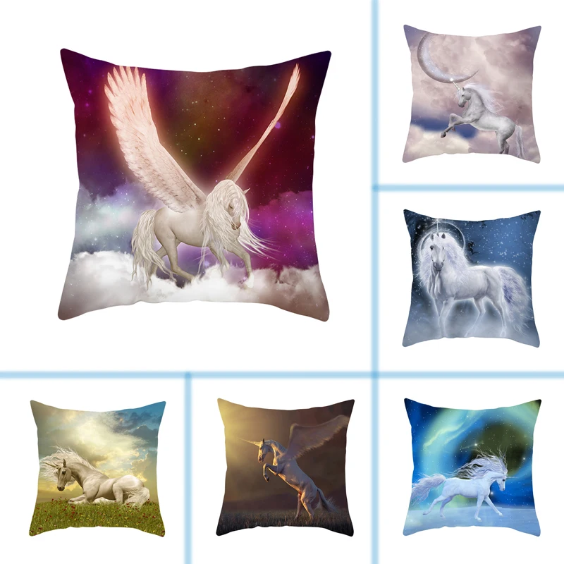 

mling 1pcs 45x45cm Simple Unicorn Decorative Pillow Peach Skin Sofa Cushion Waist Pillow Cover Decorative Cushion Cover