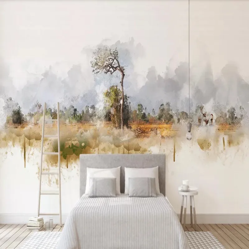 

Modern nordic minimalistic abstract tree elk landscape background wall