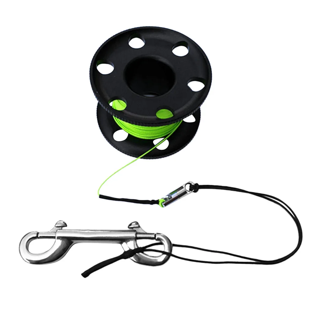 Durable Scuba Diving Aluminum Alloy Finger Reel Spool 20m Line Bolt Snap Clip for Fishing Boating Accessories