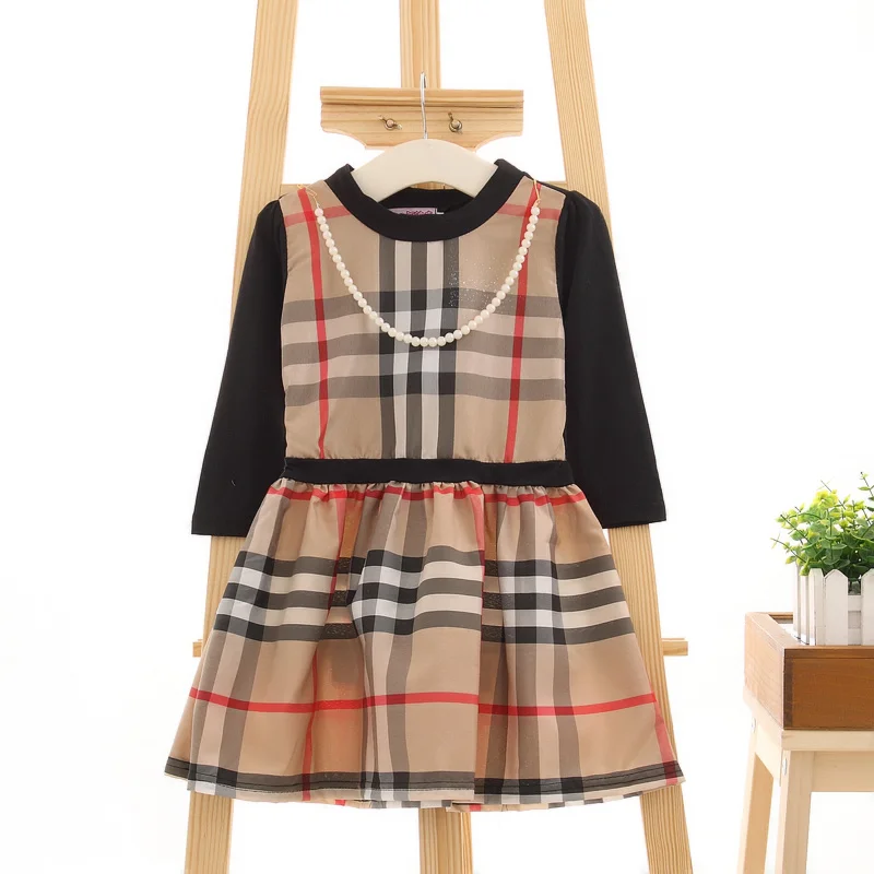 

2016 Special offer new dress checkered with necklace edition  dresses