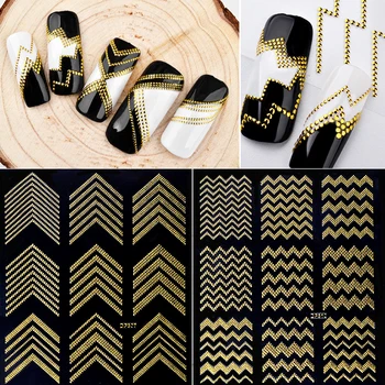 

1 Pcs Gold Rivert Metal Adhesive Nail Stickers Decals Zig Zag 3D Retro Studs Styling Nail Art Decorations
