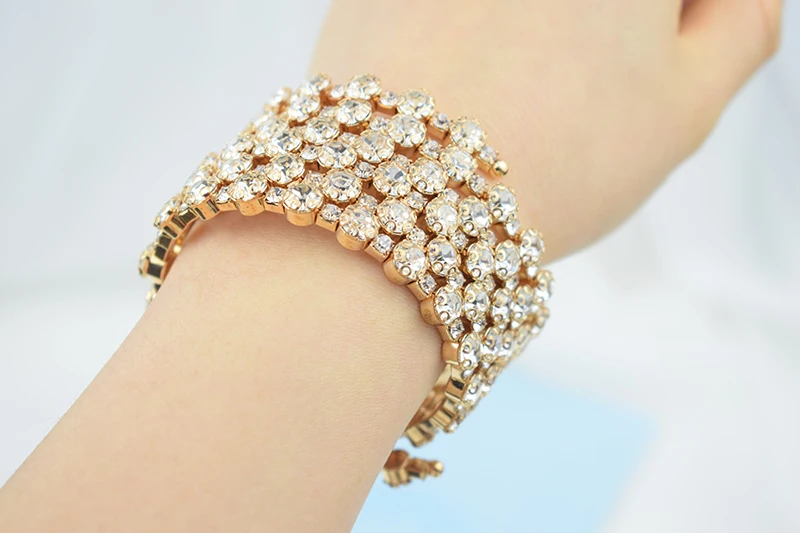 Multi-layer Full Drill Arm Around Bracelets Bangles Women Wedding Gift Gold Silver Plated Rhinestone Bangles Jewelry