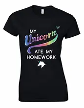 

Womens Fashion T shirt Mein Einhorn Ate My Hausaufgaben lustig gerissen Student Spruch Damen Schnitt