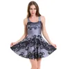 Gothic Floral Skull Print Pleated Mini Dress 2