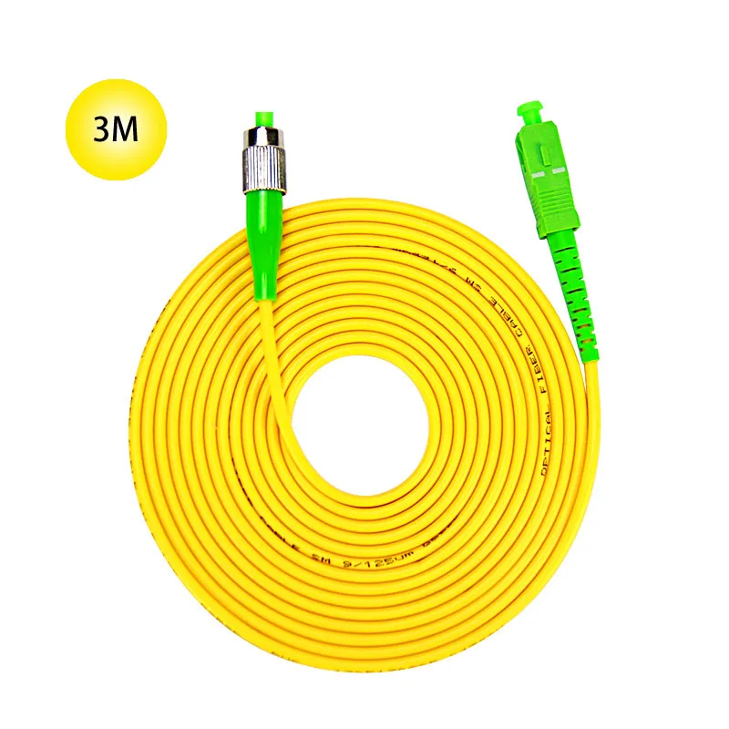 

SC-APC to FC-APC 9/125 Singlemode Fiber Patch Cable 3M Jumper Cable 9 Microns APC Polish Yellow Jacket OFNR For Long Distances