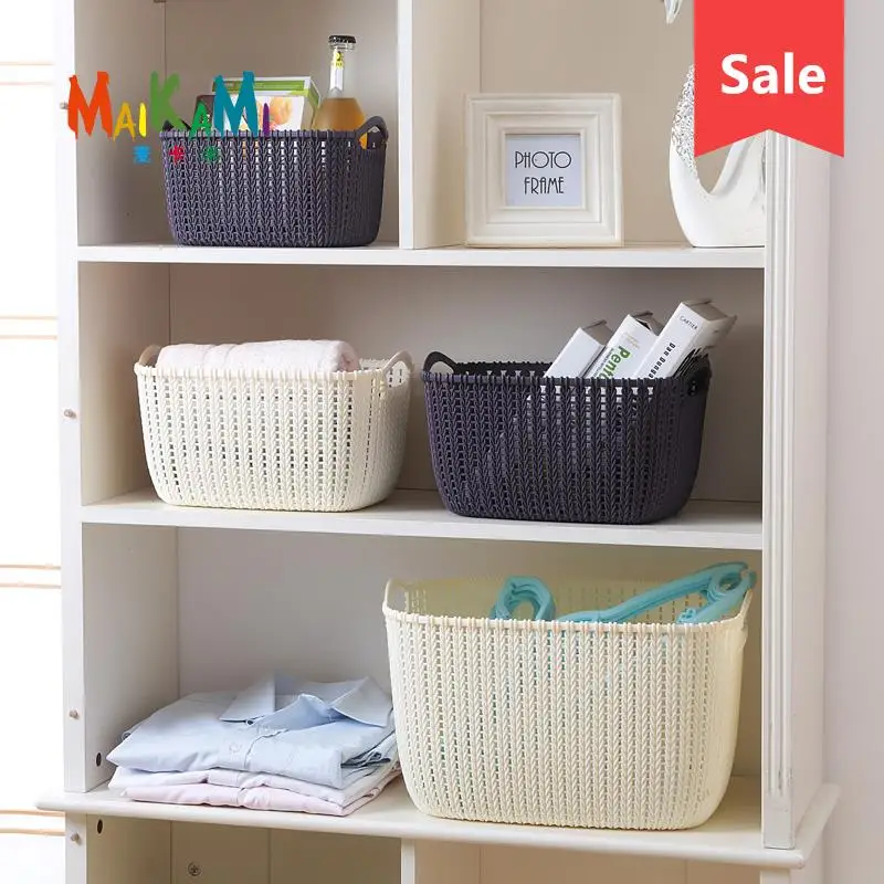 

MAIKAMI Imitation Rattan Table Top Storage Basket Plastic Hollow Storage Basket Kitchen Snack Storage Box Bathroom Bath Basket