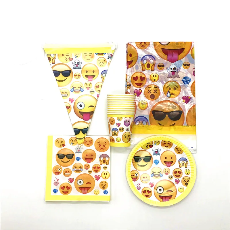 

Emoji Theme 51Pcs/Lot Kids Birthday Wedding Party Cups Plates Tablecloths Napkins Flags Family Party Decorations Supply