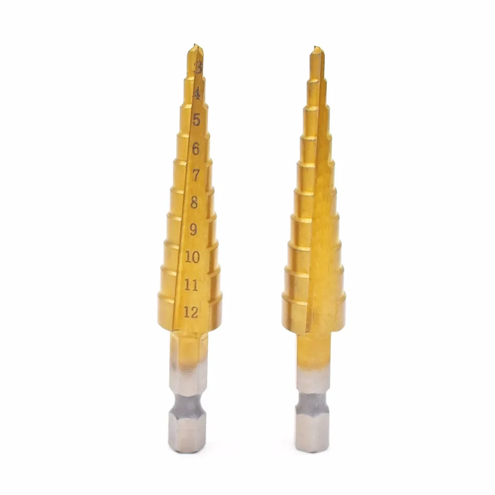 5 Step Size 3-12mm 4-12mm 3 PCs Hexagonal Handle Tower Step Drill Bit Set with Cloth Case 4-20mm 10 Step 9 Step