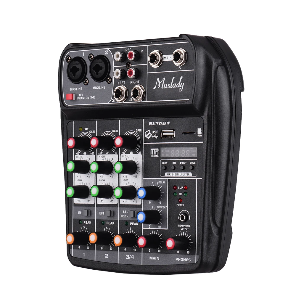 

Compact Sound Card Mixing Console Digital Audio Mixer 4-Channel BT MP3 USB Input +48V Power for Music Recording