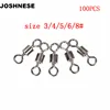 JOSHNESE 100pcs/lot Fishing Swivels Rolling Swivel Connector with Ball Bearing Solid Rings Sea Fishing Accessories ► Photo 1/6