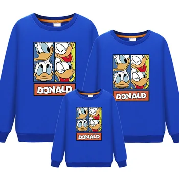 

2019 Family Matching Outfits Long Sleeves Cartoon Donald Duck T-Shirt Father Mother Daughter Son Sweatshirts Dad Mom Sweatshirt