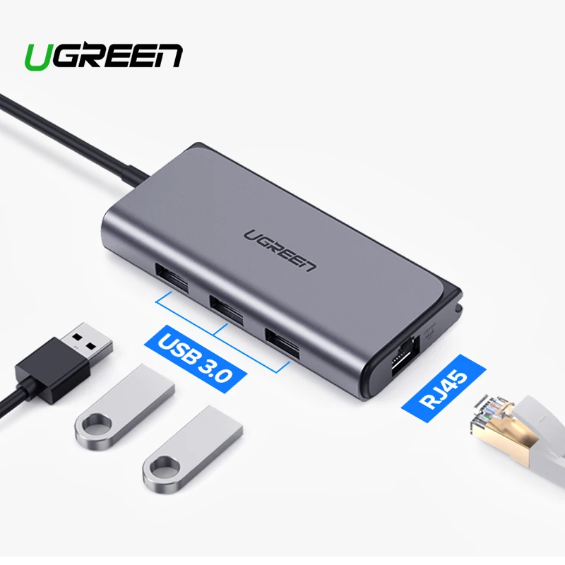 Ugreen USB C концентратор Ethernet USB-C к Мульти USB 3,0 RJ45 сетевой адаптер док-станция для MacBook Pro USB3.0 3,1 разветвитель порт type C концентратор