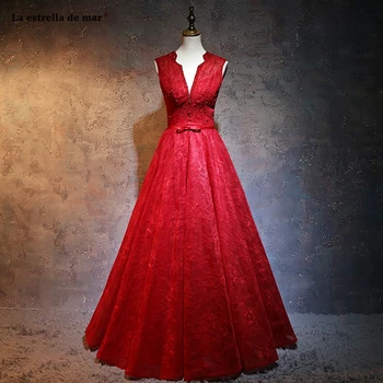 

Robe de demoiselle d'honneur pour mariage new lace crystal sexy V-neck open A Line long burgundy bridesmaid dresses real photo
