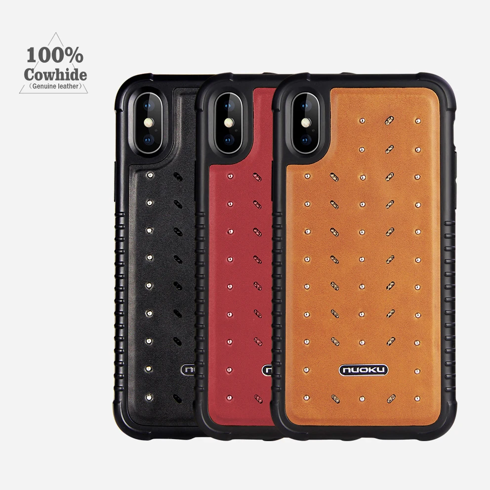 Роскошный чехол для телефона из натуральной кожи iPhone 7 8 Plus X с металлическими
