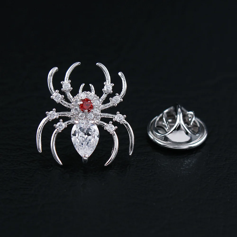 

High-grade Men Spider Small Neckpin Crystal Brooches Zircon Animal Brooch Pin Clothing Scarf Buckle Hat Bag Women Accessories