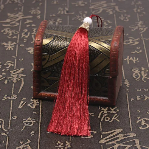 20cm Polyester Silk Beaded Tassels Earrings Charm Pendant Satin Tassel for DIY Crafts Jewelry Making Findings Materials - Цвет: Dark Red 2pcs