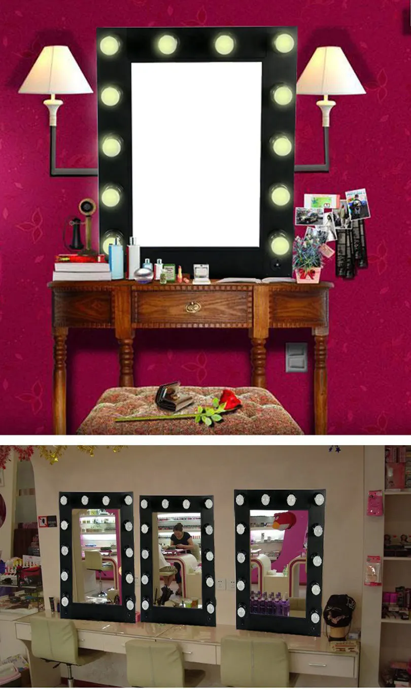 KC Cosmetic Mirror Black Hollywood Lighted Make-up Vanity Backstage Mirror KC Cosmetic Mirror Black Hollywood Lighted Make-up Vanity Backstage Mirror