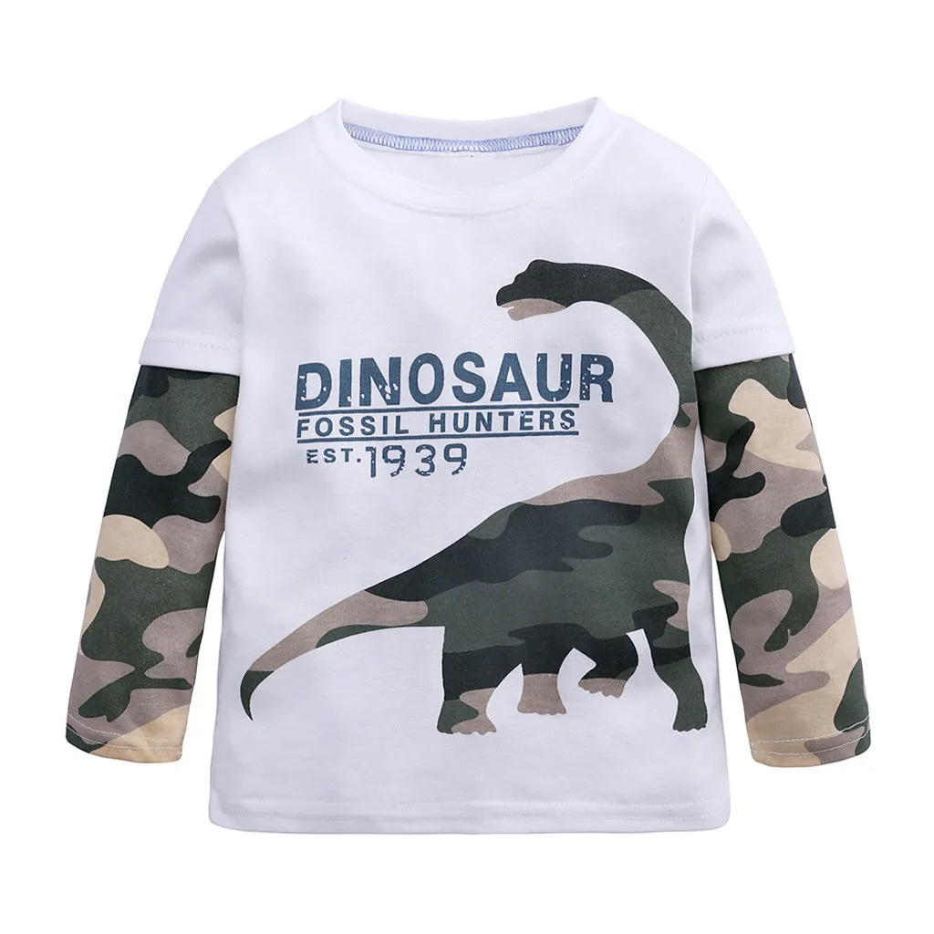 Toddler Baby Boys Girls Long Sleeve Cartoon Dinosaur Print Tops T Shirt ...