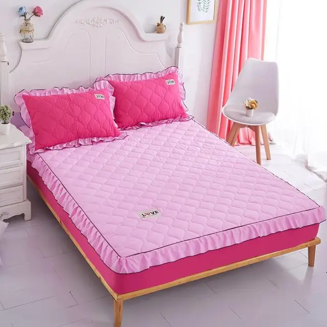 Korean Style Bed Sheet with Elastic Princess Mattress Cover Solid Bed