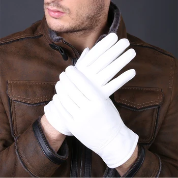 

2020 Fashion Special Offer Genuine Leather White Gloves For Women Man Solid Wrist Buttons Female Lambskin Driving Glove