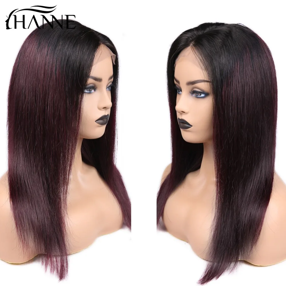 

HANNE 4*4 Lace Closure Wigs #1B/#99J Ombre Remy Human Hair Wigs With Baby Hair Straight 150% Density Brazilian Hair Wig in Stock
