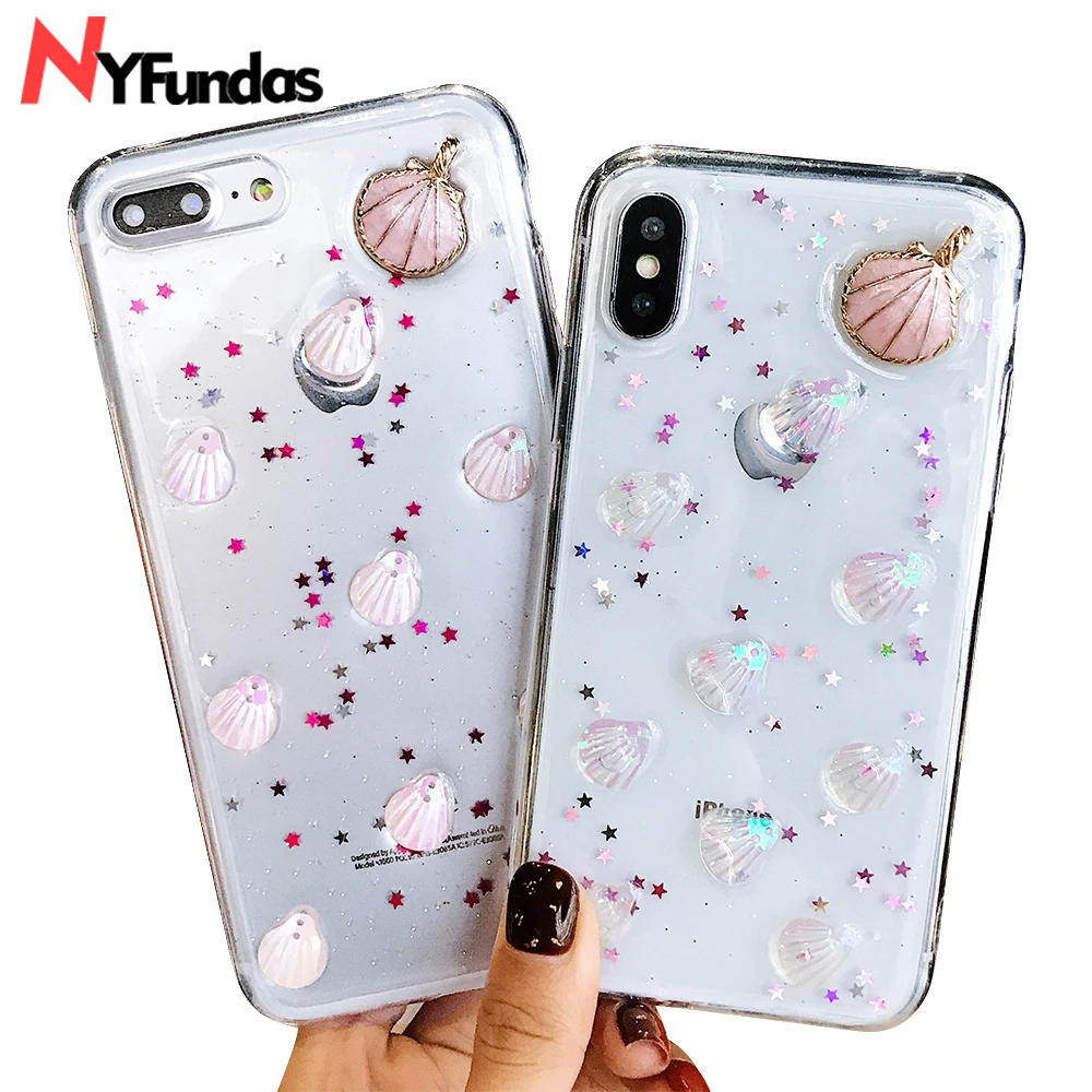 NYFundas Luxury Conch Shell For iPhone 8Plus 7 6 S Plus X 10 Case Silicone Soft Back Cover Fashion Clear Accessory Smartphones |