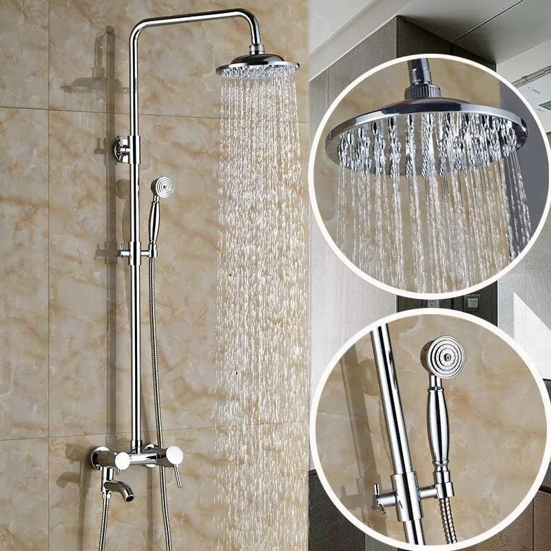 

Wall Mount Bathroom Shower Mixer Faucet Single Handle Rainfall Shower Complete Set with Tub Spout Handshower