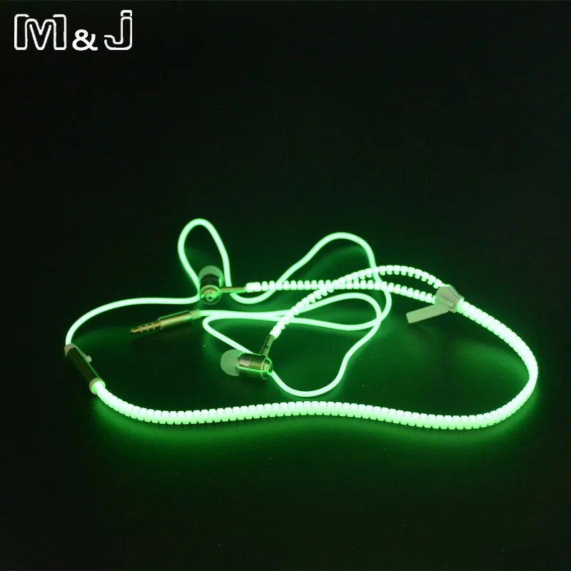 Горячая распродажа! M& J светящиеся наушники светящийся светильник металлическая молния наушники светится в темноте для Iphone samsung Xiaomi MP3 с микрофоном