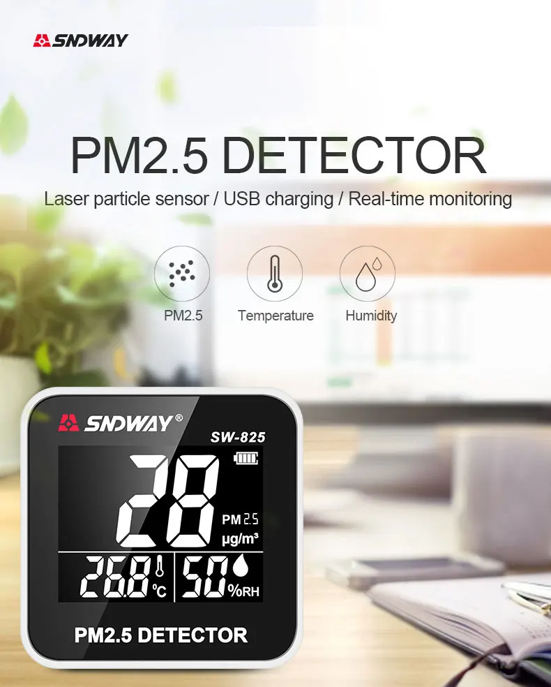 SNDWAY цифровой монитор качества воздуха газовый монитор Анализатор температуры измеритель влажности инструмент PM2.5 детектор тестер SW-825