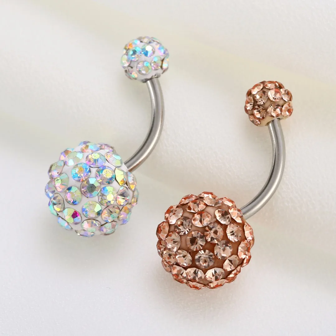 1Pcs Colorful Ball Navel Belly Ring Shellhard Stainless Steel Barbell Rhinestone Crystal Navel Studs Rings Body Piercing Jewelry