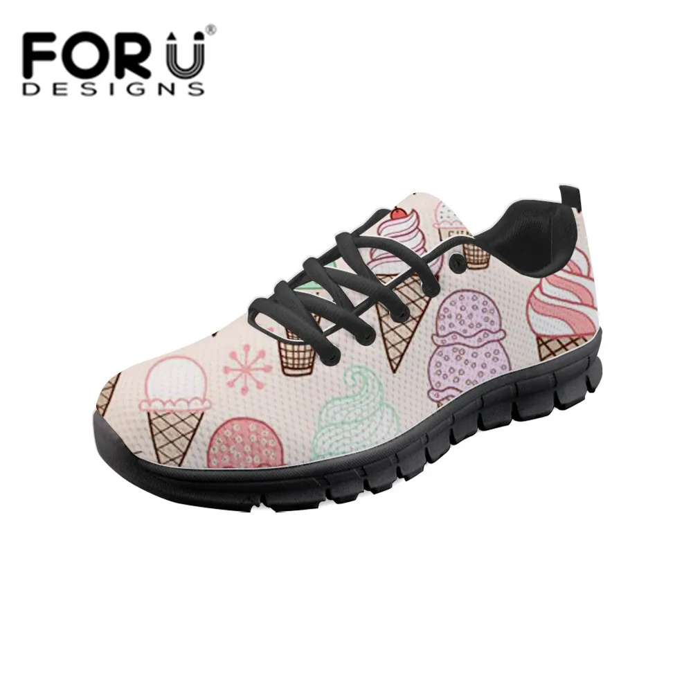 FORUDESIGNS Summer Ladies Shoes 3D Ice cream Pattern Mesh Shoes Cool