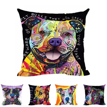 

Lovely Pet Dog Pitbull Cushion Covers Customize Square Throw Pillow Case For Home Sofa Couch Decorative Colorful Pillowcase