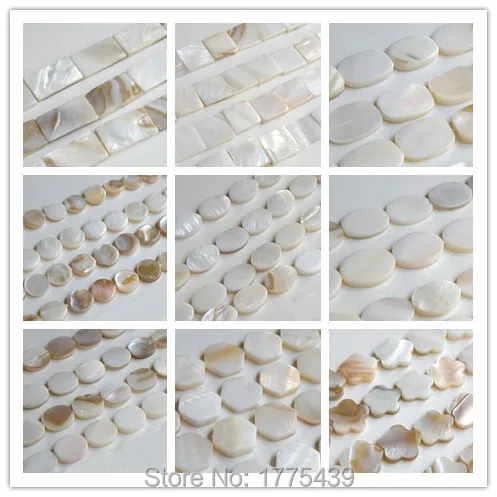 

Free Shipping White Natural Mother of Pearl Shell Rounded flower Square hexagon oval Rectangle Beads Approx 39CM Per Strand