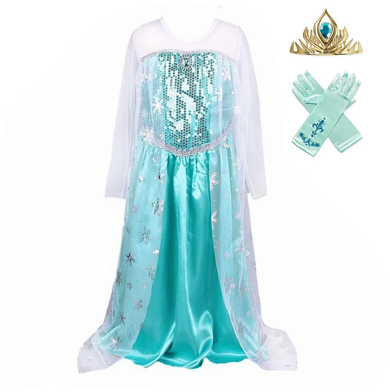 PaMaBa/блестящие детские платья принцессы Эльзы для девочек с накидкой; Детский карнавальный костюм Анны на день рождения; вечерние платья - Цвет: 4Pcs Elsa Set-12