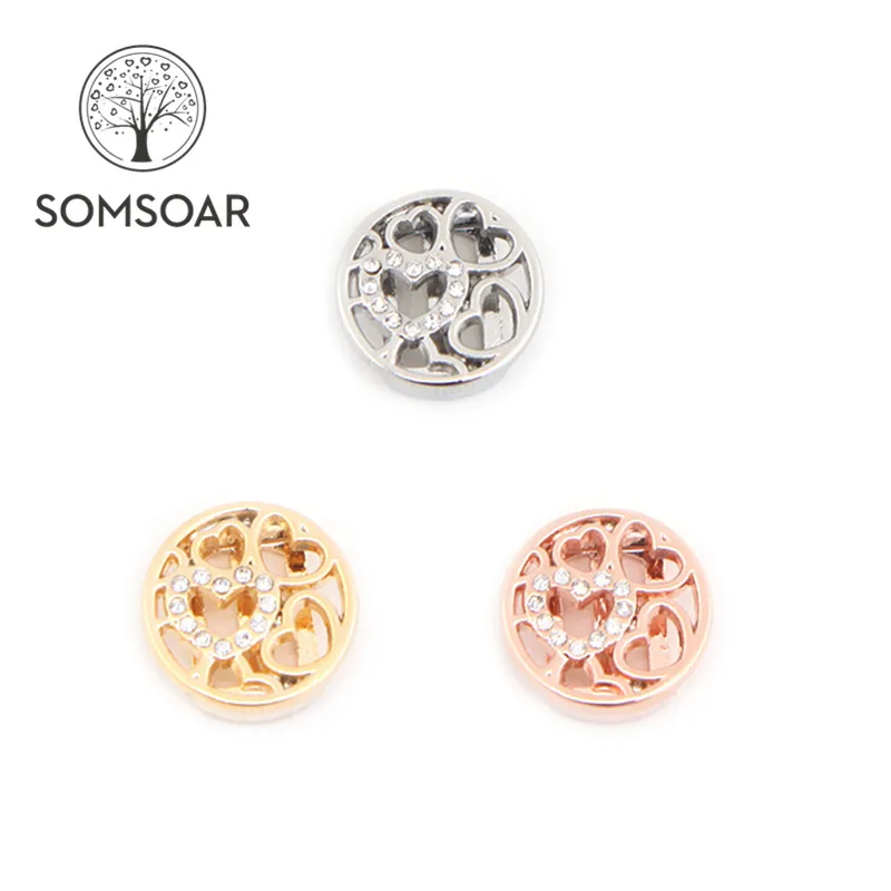 

Somsoar Jewelry multi-Heart Slide Charms fit 10mm Stainless steel Mesh Bracelet Leather Wrap Bracelet accessories 10pcs/lot