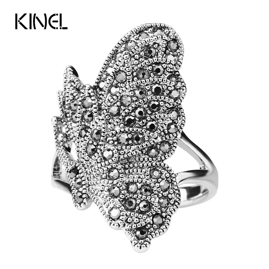 

Unique Black CZ Zircon Butterfly Ring For Women Bohemia Style Color Silver Vintage Animal Jewelry Can Be Paired