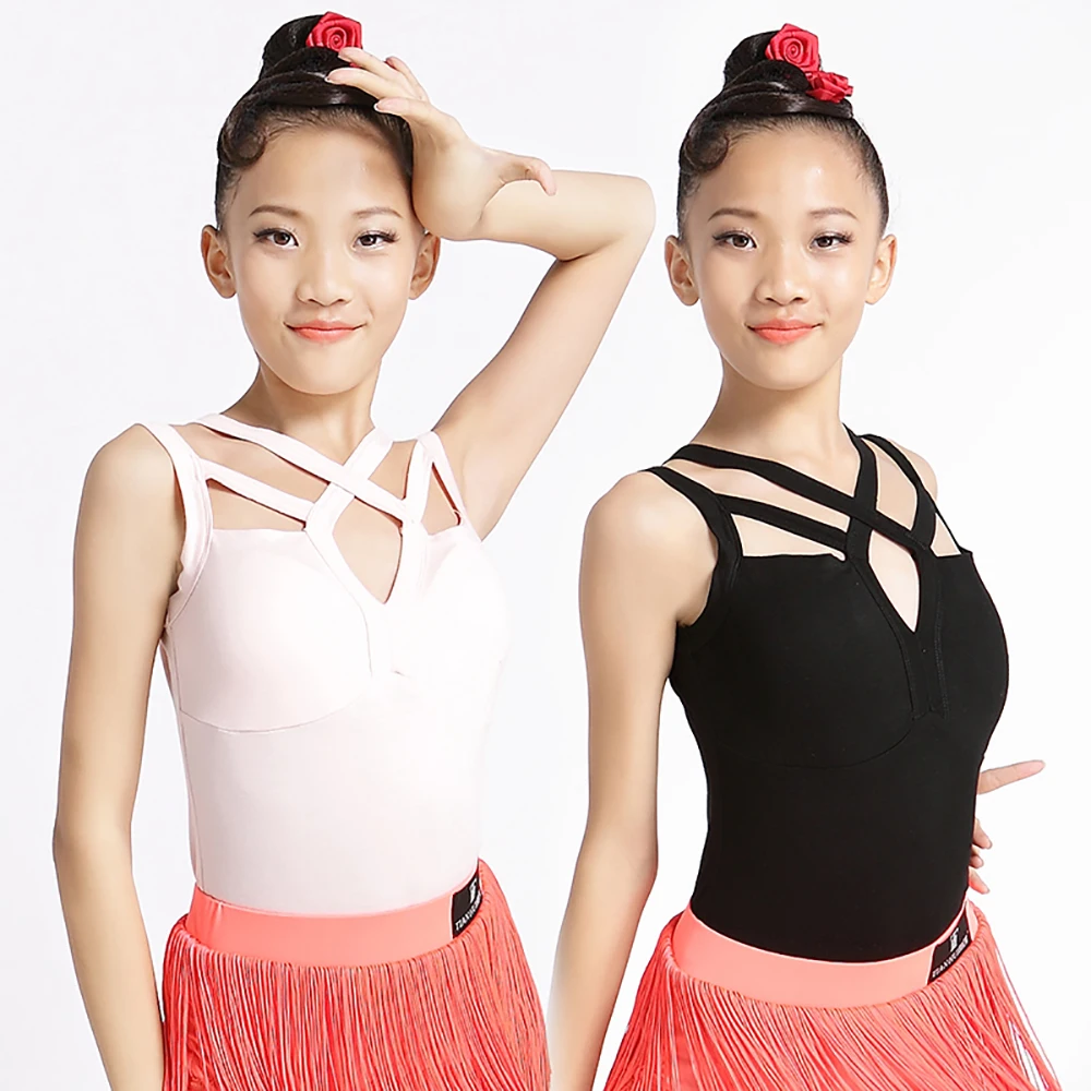 Cheap Latin Dance Tops For Girls Black White Tassel Cotton Children