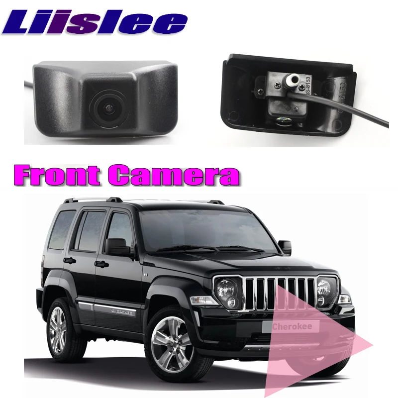 LiisLee Автомобильная Передняя камера с логотипом для Jeep Cherokee KK 2008-2013 с капюшоном, сетка с решеткой, камера с ручным управлением, фронтальная камера