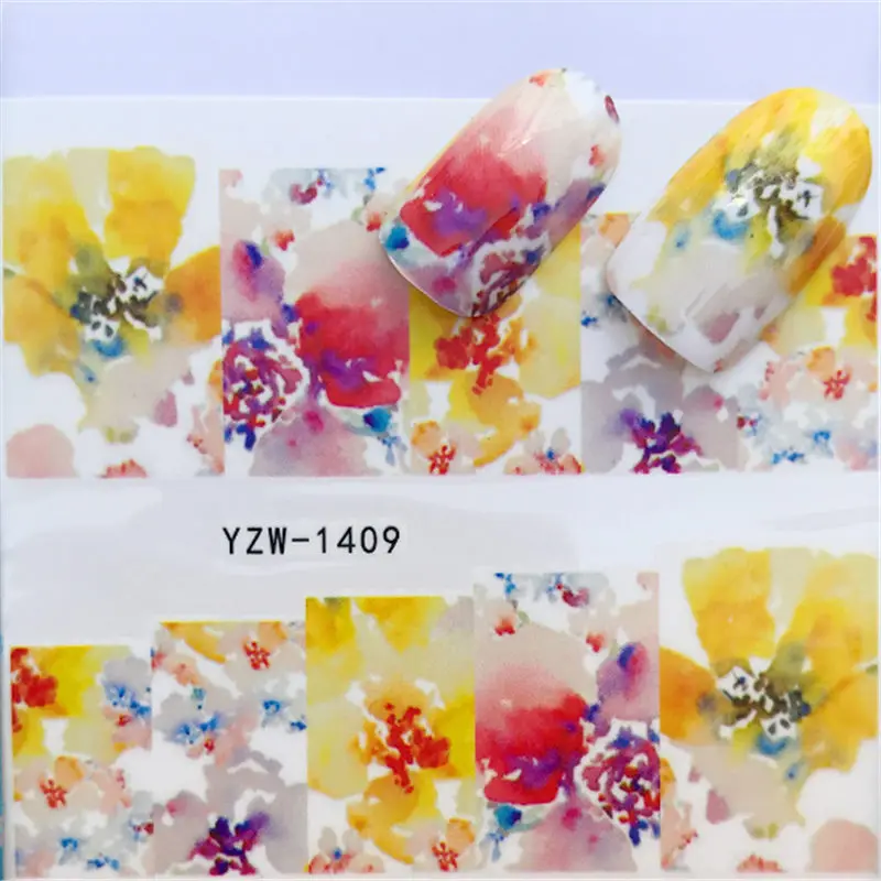 1 лист хризантемы стили ногтей воды наклейки Красочные Полные Советы Дизайн ногтей цветок Советы украшения - Цвет: YZW-1409