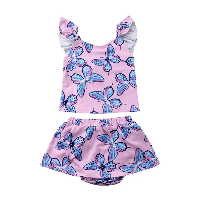 Summer Toddler Kids Baby Girl Butterfly Clothes Floral Tank Tops+Tutu Skirted Shorts Hot Pant